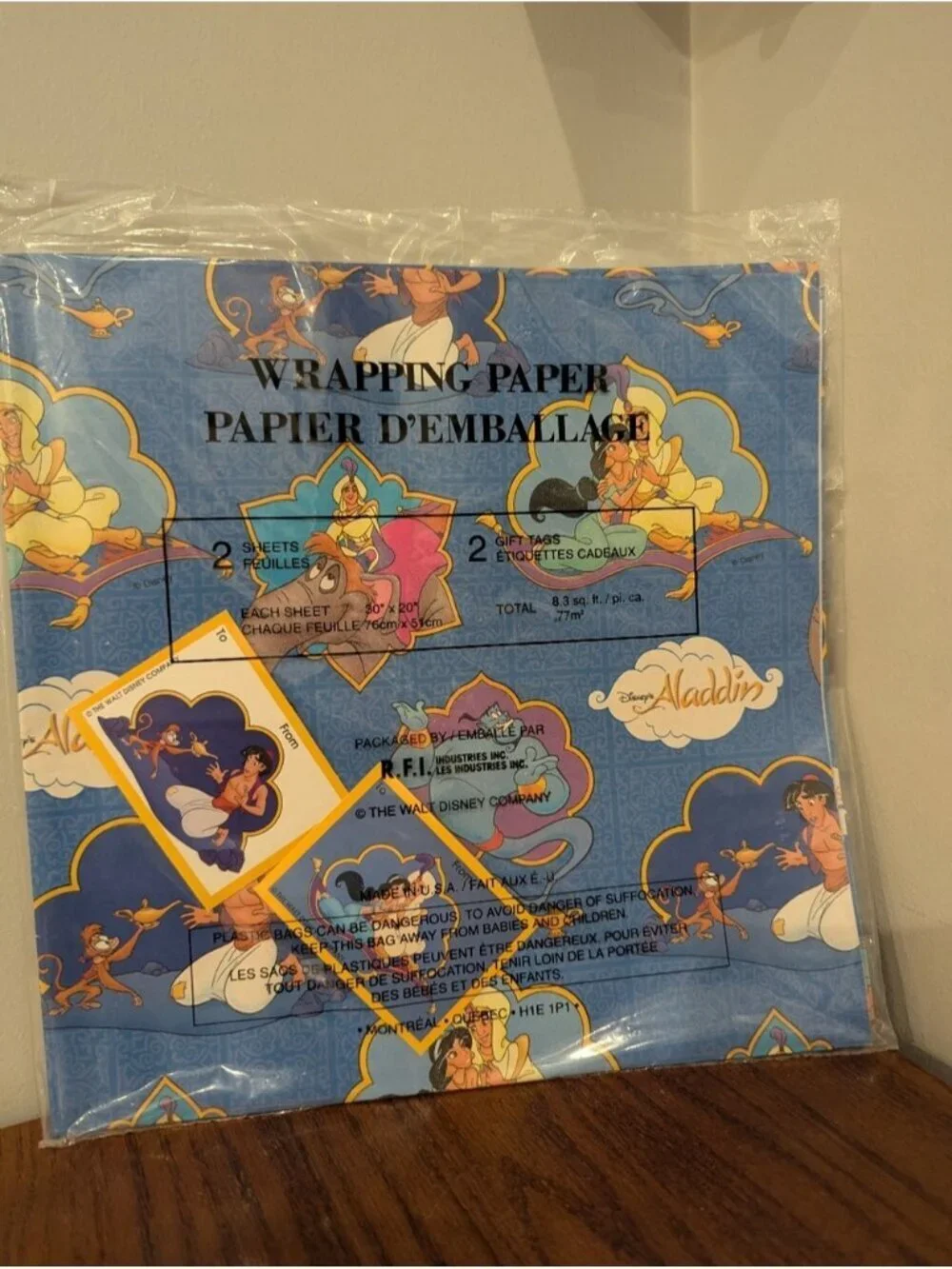 Vintage 80's Gift Wrap Aladdin & Beauty & The Beast Disney Wrap & gift tags